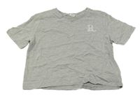 Šedé melírované crop tričko s písmenem