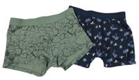 2 x boxerky - zelené vzorované + tmavomodré s palmami 