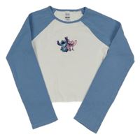 Bílo-modré žebrované crop triko se Stitchem a Angel C&A
