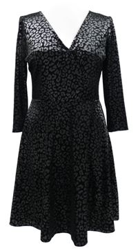 Dámské černo-stříbrné vzorované sametové šaty New Look