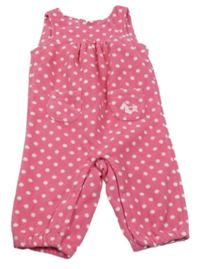 Růžové laclové tepláky s bílými puntíky a kapsičkami