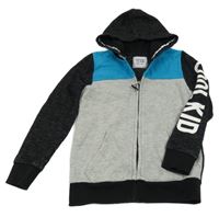 Šedo-černo-modrá žíhaná propínací mikina s kapucí C&A