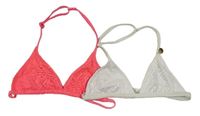 2x Bílá + růžová háčkovaná plavková podprsenka H&M