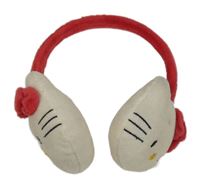 Bílo-červené plyšové klapky na uši - Hello Kitty