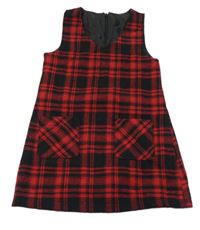 Červeno-černé kostkované vlněné šaty Tu