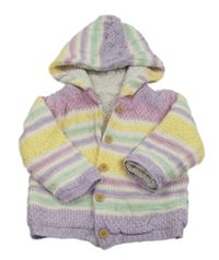 Barevný pruhovaný propínací zateplený svetr s kapucí Nutmeg