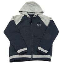 Tmavomodro-šedá propínací mikina s písmenem a kapucí  