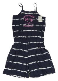 Nové - Tmavomodro-bílý batikovaný kraťasový overal s palmami Pep&Co