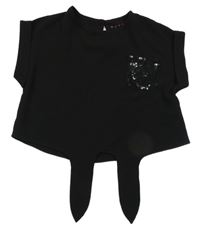 Černé crop tričko s flitrovou kapsičkou Nutmeg