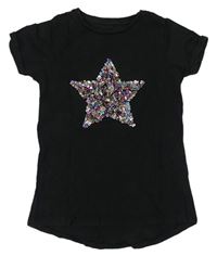 Černé tričko s hvězdami z flitrů Nutmeg