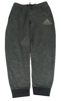 Šedé melírované sportovní funkční tepláky s logem Adidas 