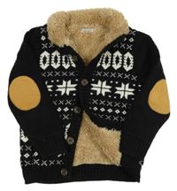 Černo-bílý vzorovaný propínací zateplený svetr M&S