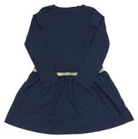 Tmavomodré teplákové šaty se zlatým pasem Tchibo