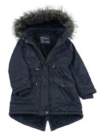 Tmavomodrý šusťákový zimní kabát s kapucí Next