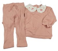 2set - Růžová mikina s límečkem + žebrované tepláky H&M