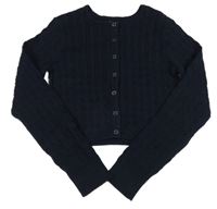 Tmavomodrý vzorovaný propínací crop svetr New Look