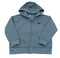 Modrošedá propínací mikina s dinosaurem a kapucí Dopodopo