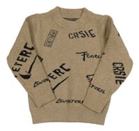 Béžový svetr s nápisy 