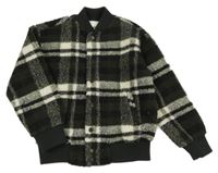 Khaki-černo-bílý kostkovaný huňatý bomber Shoeby 