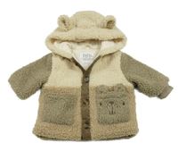 Béžovo-hnědá huňatá zateplená bunda s kapucí F&F