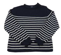 Tmavomodro-bílý pruhovaný vlněný svetr Allocean