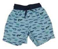 Světlemodro-modré plážové kraťasy se zvířátky Pusblu