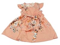 Světlerůžové kytičkované šaty s páskem 