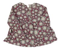 Tmavorůžovo-smetanová kytičkovaná plátěná tunika Jacadi 