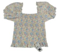 Nové - Bílá žabičková crop halenka s kytičkami Dunnes