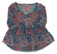 Modro-růžová kytičkovaná šifonová tunika Gato Negro 