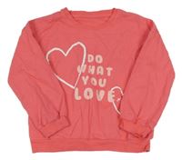 Růžová mikina s nápisem a srdíčky 