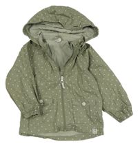Khaki plátěná jarní bunda s puntíky a odepínací kapucí H&M
