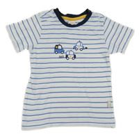 Bílo-modré pruhované tričko s auty Pusblu