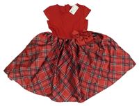 Nové - Červeno-černé kostkované slavnostní šaty s mašlí H&M