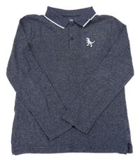 Tmavomodré melírované polo triko s dinosaurem C&A