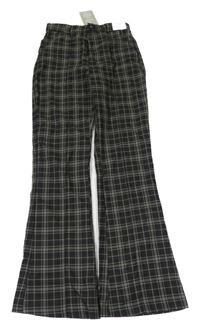 Nové - Olivovo-hnědé vzorované flare kalhoty s puky H&M
