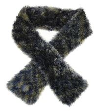 Modro-béžová chlupatá šála 