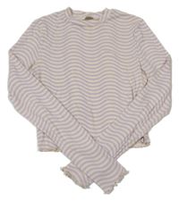 Lila-smetanové pruhované žebrované crop triko H&M