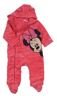 Tmavorůžová melírovaná plyšová podšitá kombinéza s Minnie a kapucí s oušky Disney
