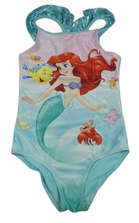 Světlemodro/růžovo-mátové jednodílné plavky s Ariel a volánky H&M