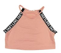 Broskvovo-černý crop top s nápisy SHEIN