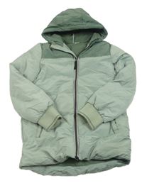 Světleolivovo/khaki prošívaná šusťáková zimní bunda s kapucí HEMA