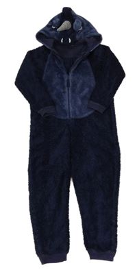 Tmavomodrá třpytivá chlupato/plyšová kombinéza s kapucí - jednorožec M&S