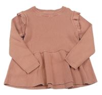 Starorůžová žebrovaná svetrová tunika s volánky George