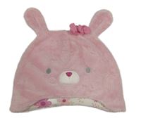 Světlerůžová chlupatá čepice - zajíček