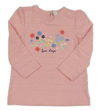 Světlerůžové perforované vzorované triko s kytičkami Topolino