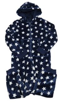 Tmavomodrá plyšová kombinéza s bílými hvězdičkami a kapucí M&S