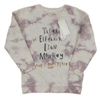 Nové - bílo-fialová batikovaná mikina s nápisy George