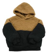 Hnědo-černá huňatá mikina s kapucí SHEIN