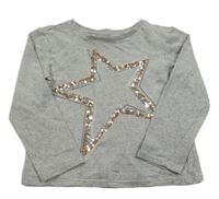 Černo-světlešedo-stříbrné pruhované melírované triko s hvězdou z flitrů PRIMARK